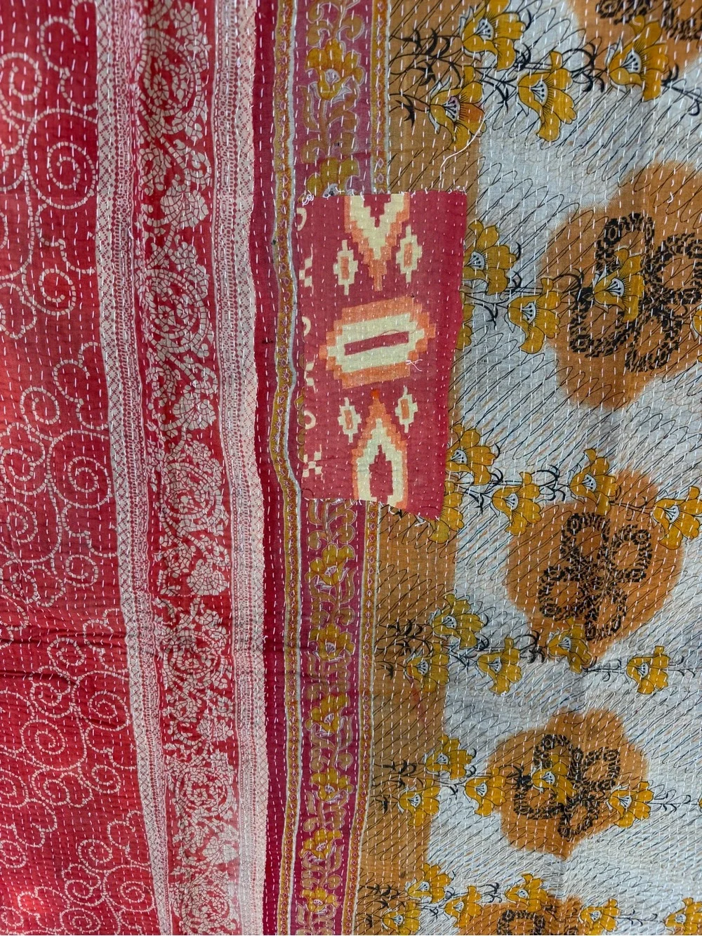 Vintage Handmade Kantha Quilt Blanket - Reversible Boho Cotton Throw